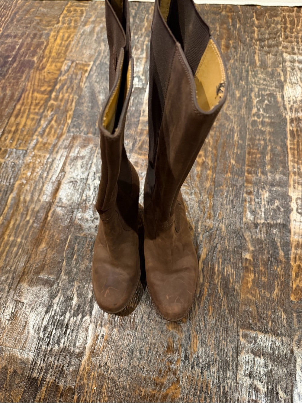 Rockport Women's Tall stacked heel stretch Brown Knee high leather Boots